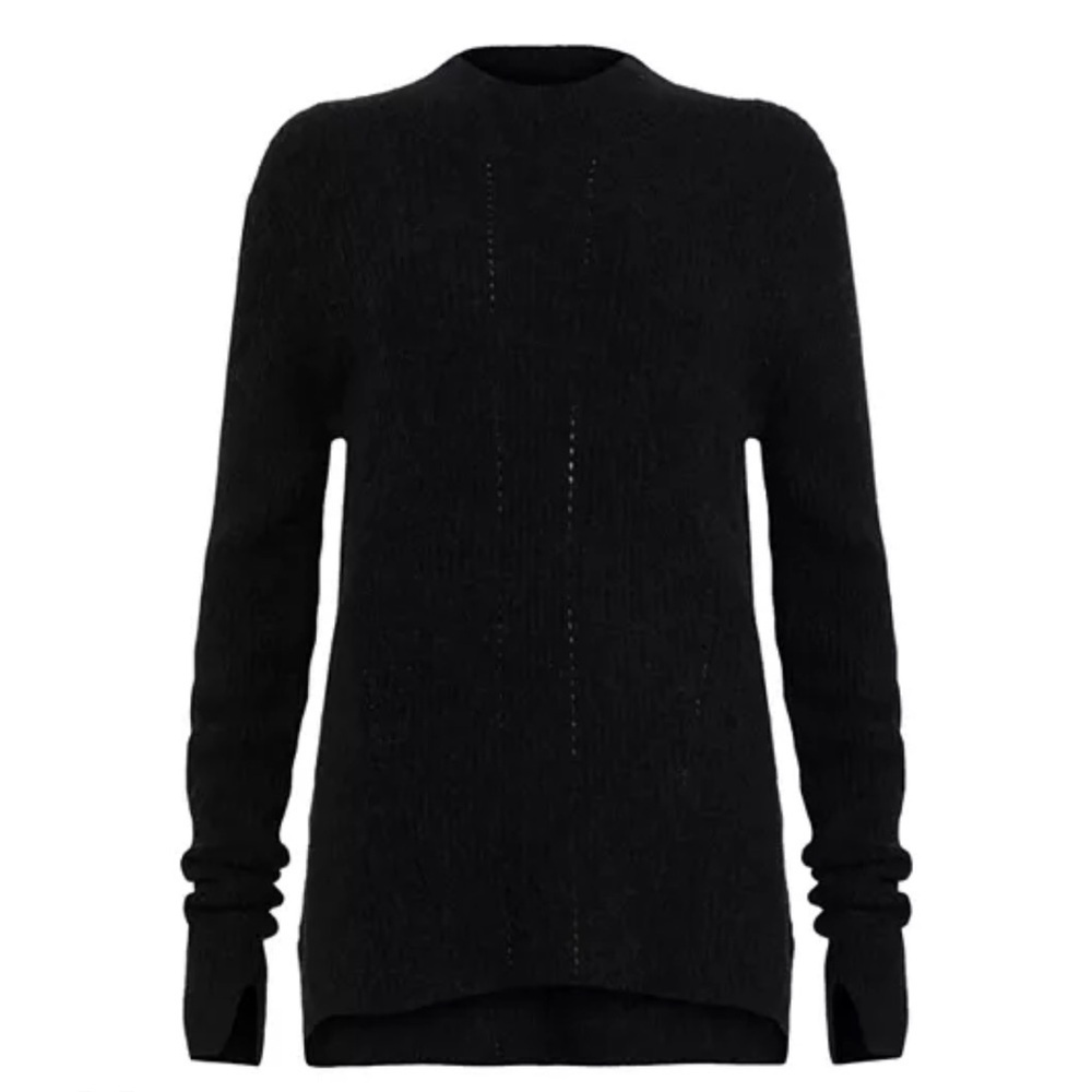 AllSaints Rhoda Alpaca Wool Turtleneck Sweater Black Ribbed Slim Size XS